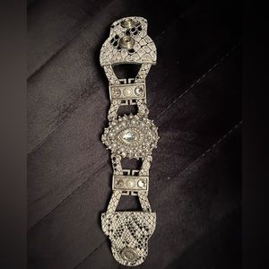 Leatherock rhinestone and leather bracelet